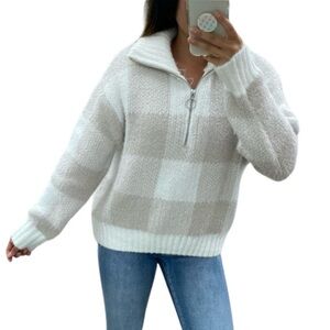 Jessica Simpson Buffalo Plaid Half Zip Chunky Sweater